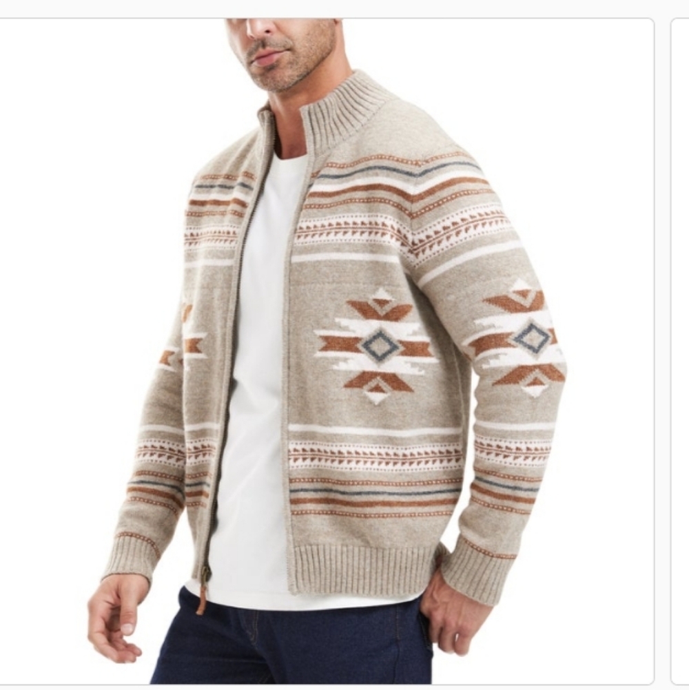 Frye Men's Zip Mock Patterned Cardigan - Picture 3 of 5